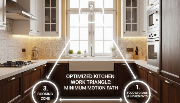 Optimized work zones, smart appliance placement, and adjustable heights.
