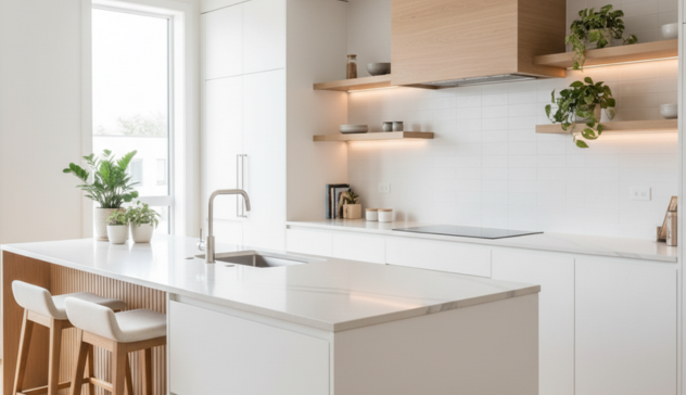 Small island featuring drawers, workspace, and two-seat breakfast overhang.