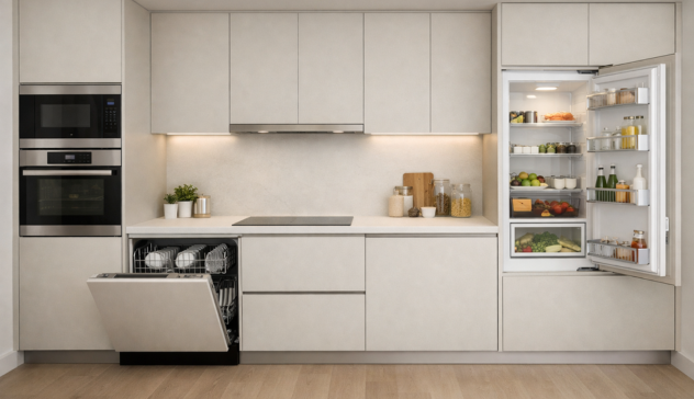 Built-In Appliances for Small Kitchens Integrated appliances aligned seamlessly with cabinetry.
