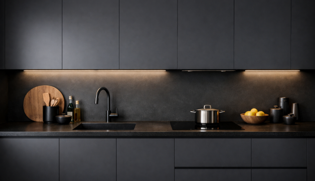 charcoal grey kitchen cabinets with under cabinet lighting modern minimalist kitchen