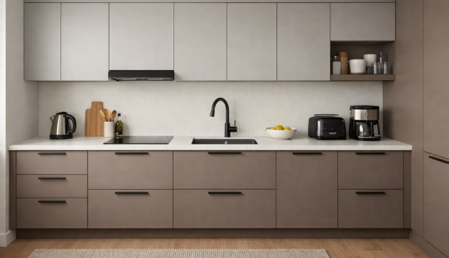Matte laminate kitchen cabinets with practical and durable finish