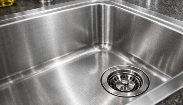Brushed stainless steel kitchen sink showcasing durable construction and scratch-resistant finish.
