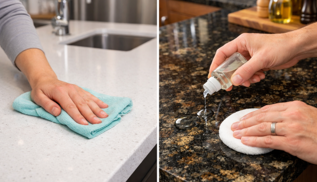 cleaning quartz countertop vs sealing granite countertop kitchen maintenance