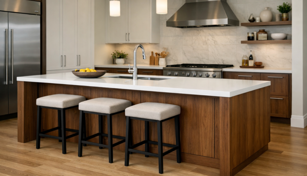 Kitchen island base finished with durable and stylish materials.
