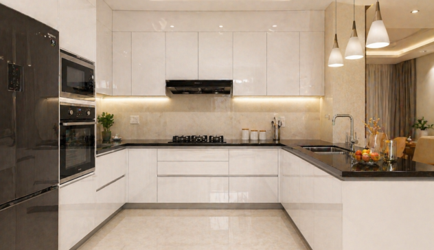 Smooth painted MDF cabinet shutters used in modular kitchens