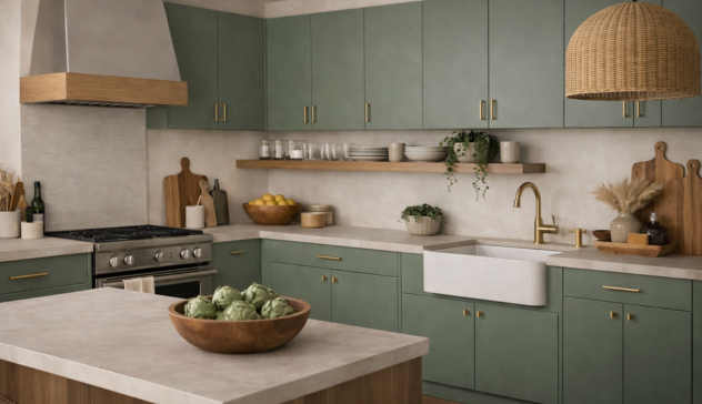 sage green kitchen cabinets with wood elements calm and natural kitchen