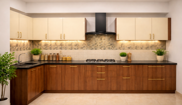 Why Modular Kitchens Work Best for Apartments A compact apartment kitchen fitted with modular cabinets reducing wasted space.